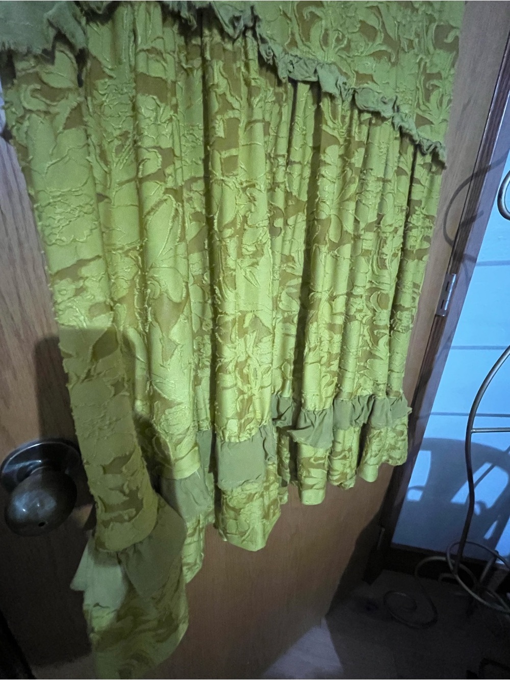 Anthropologie Chartreuse Ruffled Short Sleeve Dress - Picture 3 of 7